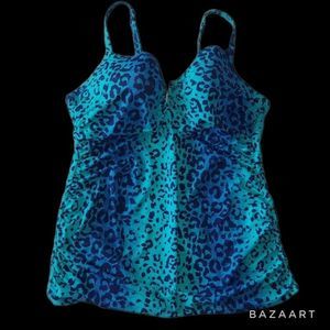 Swim by Cacique blue cheetah print tankini sz 42D lane Bryant
